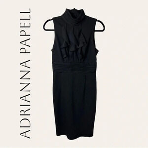 0494W. ADRIANNA PAPELL BLACK MIDI DRESS SLEEVELESS MOCK NECKLINE‎ BLACK SIZE 6